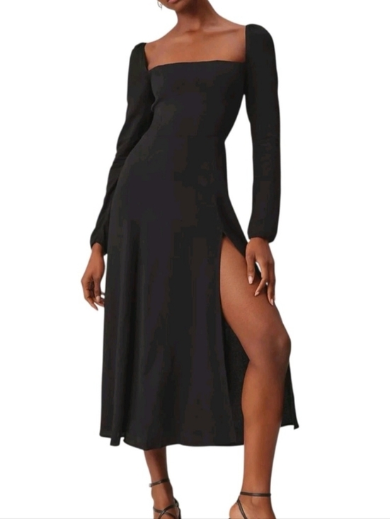Reformation Dresses & Skirts - ​Reformation Sigmund Dress Black Size 6 Square Neck High Slit Midi Dress